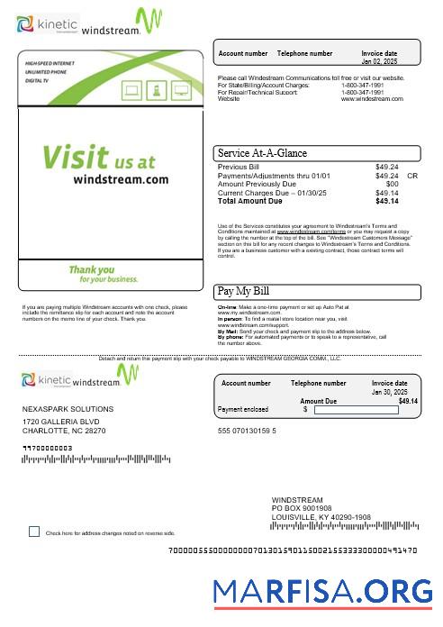 Printable USA Windstream Holdings, Inc. business utility bill template in Word and PDF formats